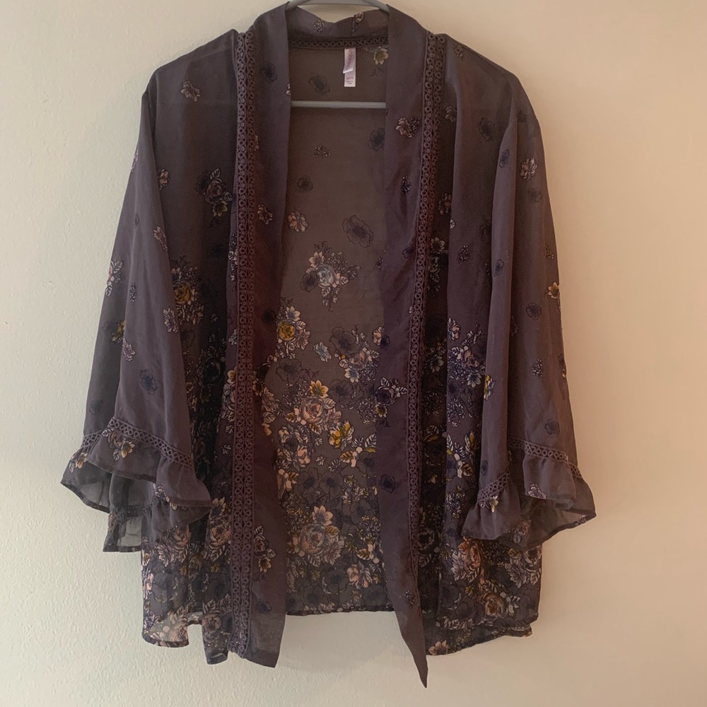 Purple Floral print Kimono
